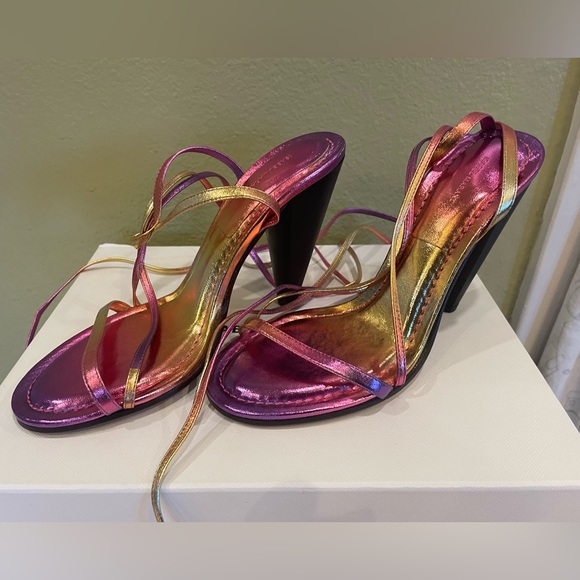 NEW ISABEL MARANT Aliza Leather Ankle Strap Sandal Metallic Pink Ombré 40FR 8MP - Picture 3 of 16